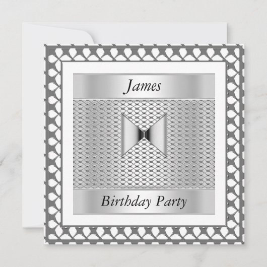 Mannen Birthday Party Silver Invitation Kaart (Voorkant)