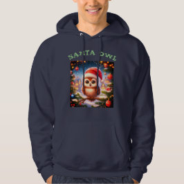 Mannen Black Santa Owl Hooded Sweatshirt