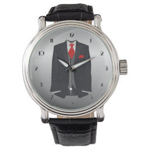 Mannen Black Suit en Red Stropdas Wrist Watch Horloge