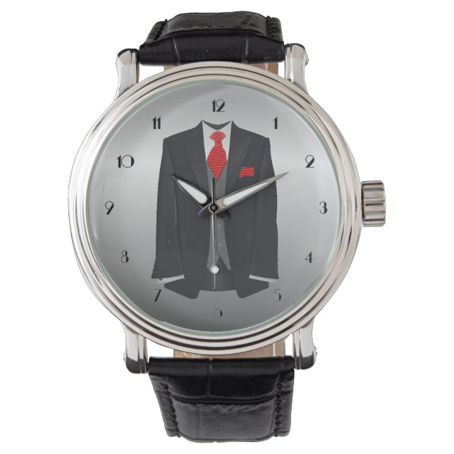 Mannen Black Suit en Red Stropdas Wrist Watch Horloge (Voorkant)