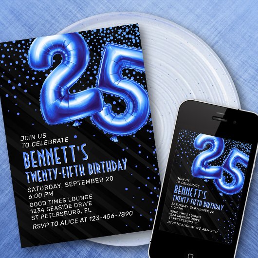 Mannen Blauwe 25ste Verjaardag Uitnodiging