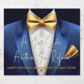 Mannen Blauwe Gouden Tuxedo Verjaardag Champagne L Sparkling Wijnetiket (Enkel label)