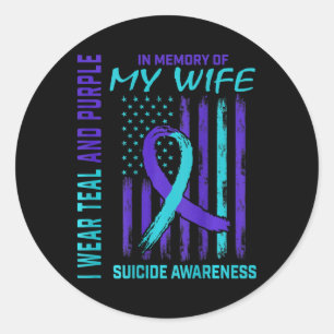 Mannen Blauwgroen Paarse Ribbon Suicide Awareness  Ronde Sticker