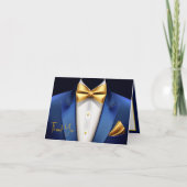 Mannen Blue Gold Tuxedo verjaardagsfeestje Bedankkaart (Voorkant)
