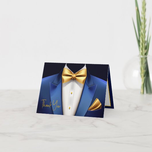 Mannen Blue Gold Tuxedo verjaardagsfeestje Bedankkaart (Voorkant)