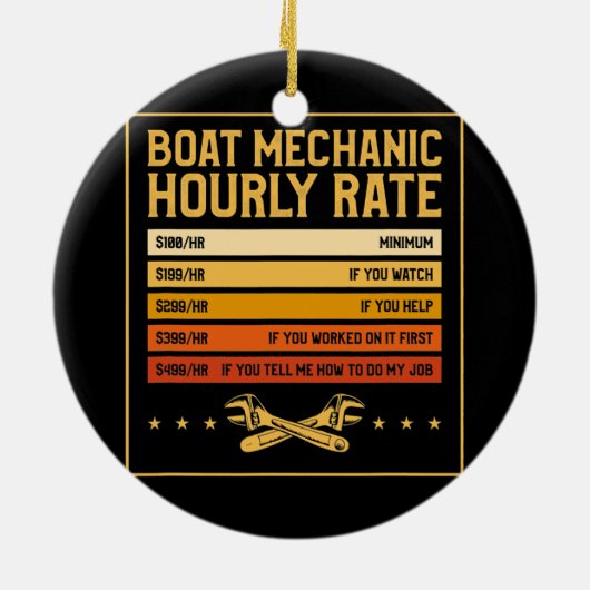 Mannen Boat Mechanic Hourly Rate Funny Mechanical Keramisch Ornament (Achterkant)