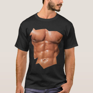 Mannen borstkas Zes pak Abs grappige nep abs T-shirt