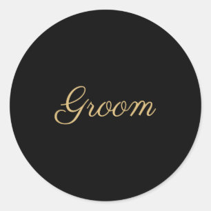 Mannen bruidegom bruiloft &amp; bruids, tan script ronde sticker