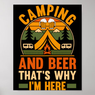 Mannen camping bier kamp leven bos kampeerder poster