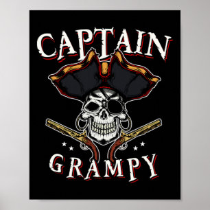 Mannen Captain Grampy Pirate Pet en Skull Boating Poster