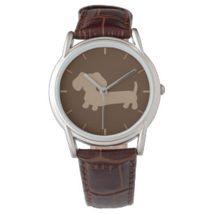 Mannen chocolade Bruin Dachshund Leather Band Watc Horloge
