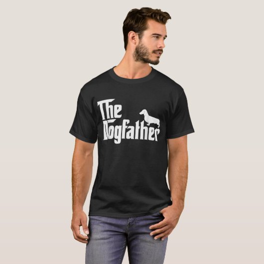 Mannen De Dogfather Dachshund T-Shirt Funny Vader  (Voorkant volledig)