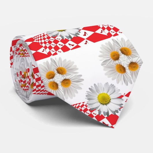 Mannen Designer Stropdassen White Daisy Red Gecont (Opgerold)