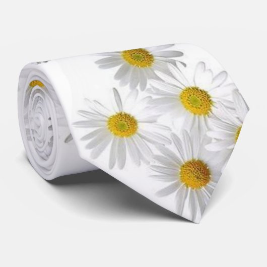 Mannen Designer White Daisy Stropdas (Opgerold)