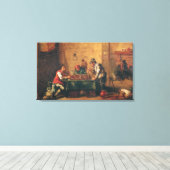 Mannen die Backgammon in een Tavern spelen Canvas Afdruk (Insitu (Houten vloer))