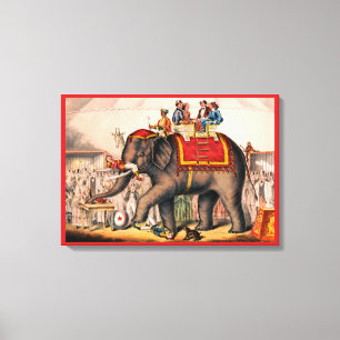 Mannen die een circusact uitvoeren met een olifant canvas afdruk