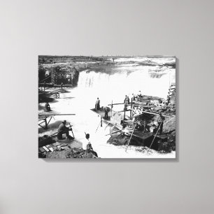 Mannen die vissen op Celilo-Herfsten Foto Canvas Afdruk