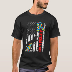 Mannen Dinosaur Autism Dad USA Flag Autis T-shirt