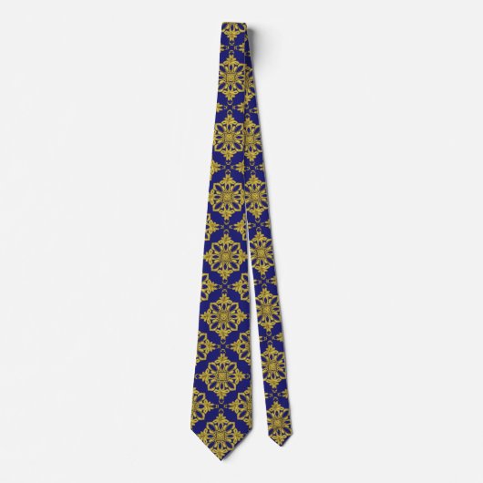 Mannen Donkerblauw en Faux Gold Pattern Stropdas (Voorkant)