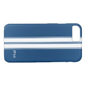 Mannen donkerblauwe witte racestrips Initialen Case-Mate iPhone Case (Achterkant (Horizontaal))