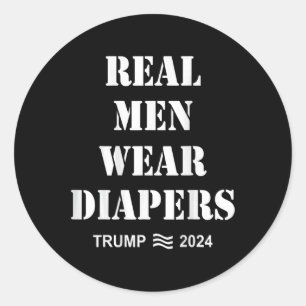 Mannen Draag luiers Trump 2024 Grappige Mannen Dra Ronde Sticker