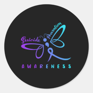 Mannen Dragonfly Suicidepreventie Bewustzijn Roze Ronde Sticker