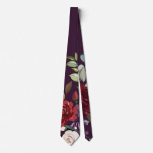 Mannen Dress Stropdas Plum Paarse Rozen Gold Geome