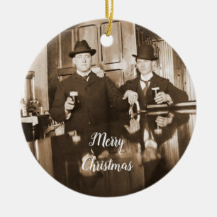 Mannen Drink Beer Foto Saloon Bar 1890 Keramisch Ornament