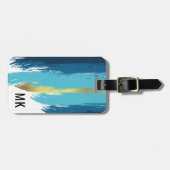 Mannen Elegant Navy Blue & Gold Monogram Bagagelabel (Voorkant horizontaal)