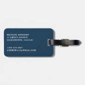 Mannen Elegant Navy Blue & Gold Monogram Bagagelabel (Achterkant horizontaal)