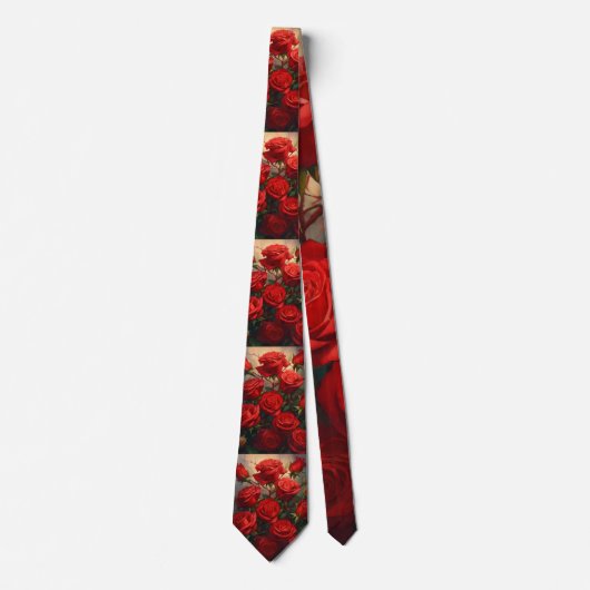 Mannen Elegant Red Rose Print Stropdas. Stropdas (Voorkant)