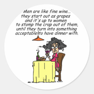 Mannen en FIne Wine Humor Ronde Sticker