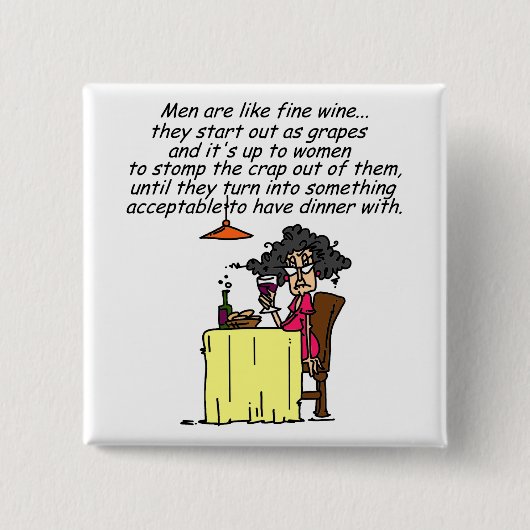 Mannen en FIne Wine Humor Vierkante Button 5,1 Cm (Voorkant)