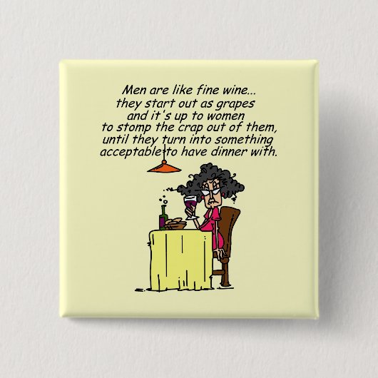Mannen en FIne Wine Humor Vierkante Button 5,1 Cm (Voorkant)