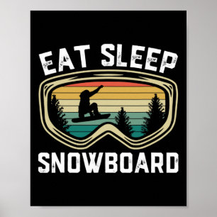 Mannen Eten Slaap Snowboard Grappig Retro Snowboar Poster
