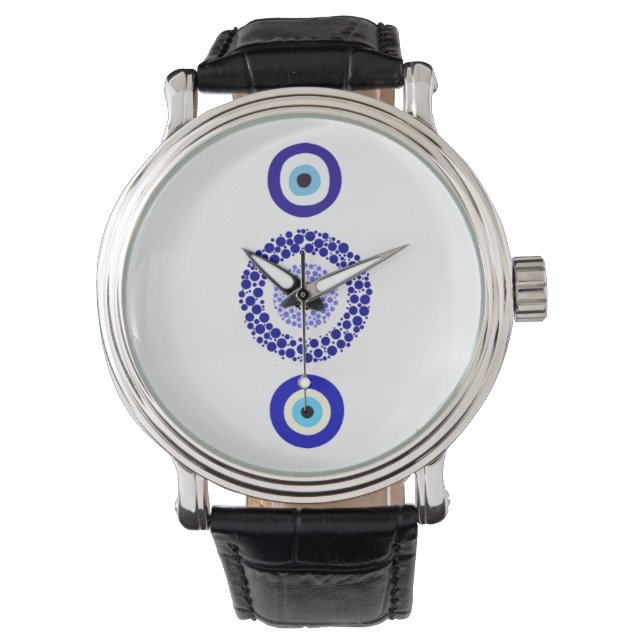 Mannen Evil Eye  Leather Watch Horloge (Voorkant)