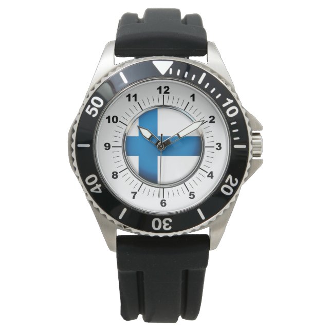Mannen Finland Vlag Zwart Rubber Strap Horloge (Voorkant)