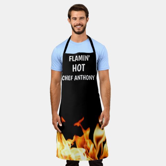Mannen Flamin Hot Black Modern Pap Chef BBQ Schort (Gedragen)