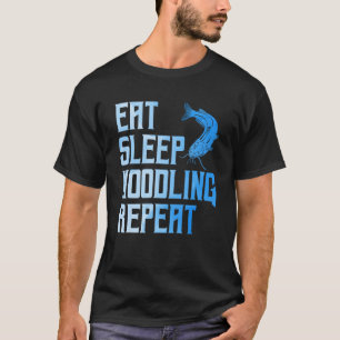 Mannen Flathead Vis Eet Slaap Noedelig Herhaal Cat T-shirt