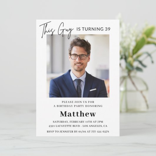 Mannen Foto 39e verjaardag uitnodigingen Navy blau (Staand voorkant)