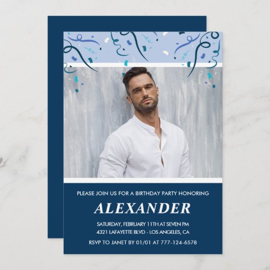 Mannen foto Navy Blue 37e verjaardag Kaart (Voorkant / Achterkant)