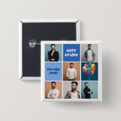 Mannen fotocollage aangepaste blauw verjaardagsfee vierkante button 5,1 cm (Voorkant /achterkant)