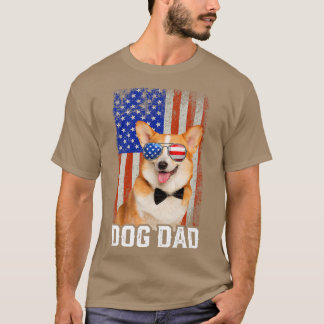 Mannen Funny Corgi Dog Dad Usa Flag Fathers Day115 T-shirt