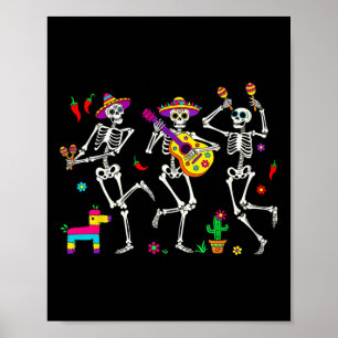 Mannen Funny Skeleton Dancing Guitar Pinata Cinco Poster