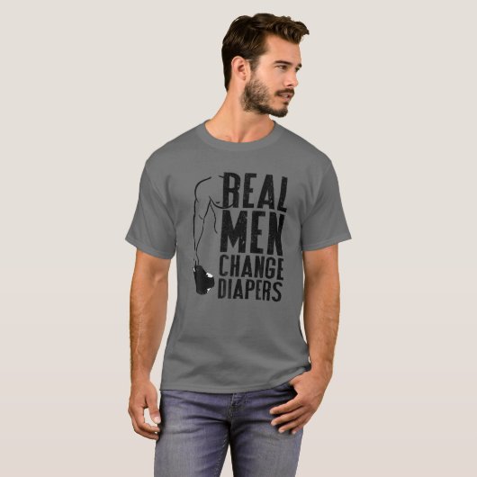 Mannen Funny T-shirt-Real Mannen Verander diapers- T-shirt (Voorkant volledig)