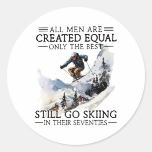 Mannen gaan nog steeds skiën 70 Wintersportliefheb Ronde Sticker