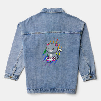Mannen Gay Cat Gamer Cat Pride Lgbt Video Game Denim Jacket