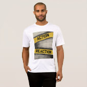 Mannen geel & grafiet "Actie en reactie" T-shirt (Voorkant volledig)