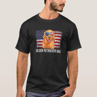 Mannen Golden Retriever Papa Amerikaanse Vlag Vade T-shirt