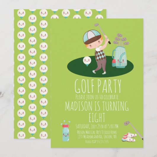 Mannen Golf Lieve Verjaardagsfeest Uitnodiging (Voorkant / Achterkant)
